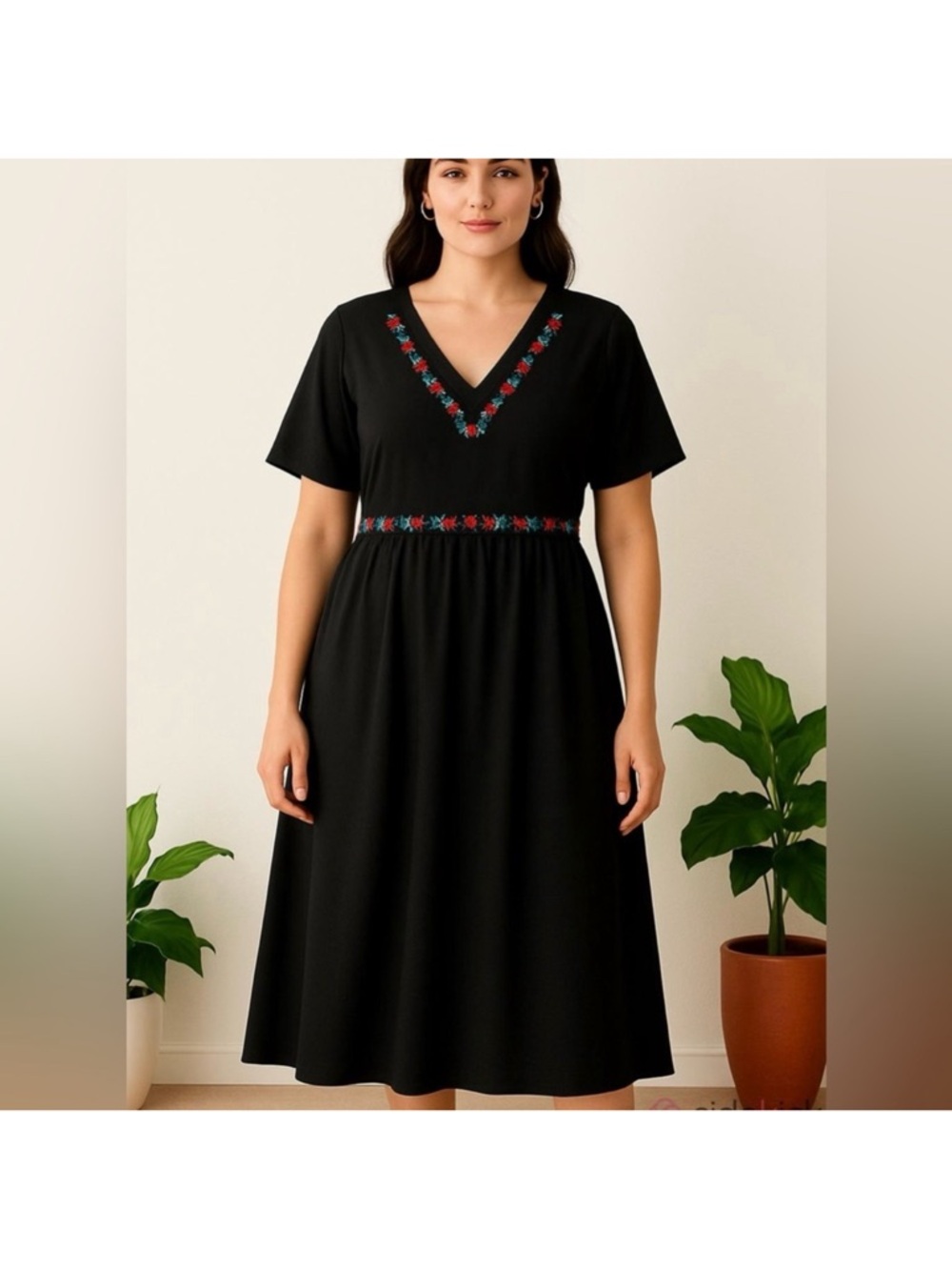 NWT BLOOM CHIC Embroidered Floral Black‎ Pocket Curved Hem Maxi Dress SZ 18/20